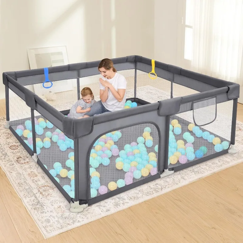 

Play Pens for Babies and Toddlers, Safe Anti-Fall Play Yard with Gates, Baby Fence with Breathable Mesh, Indoor