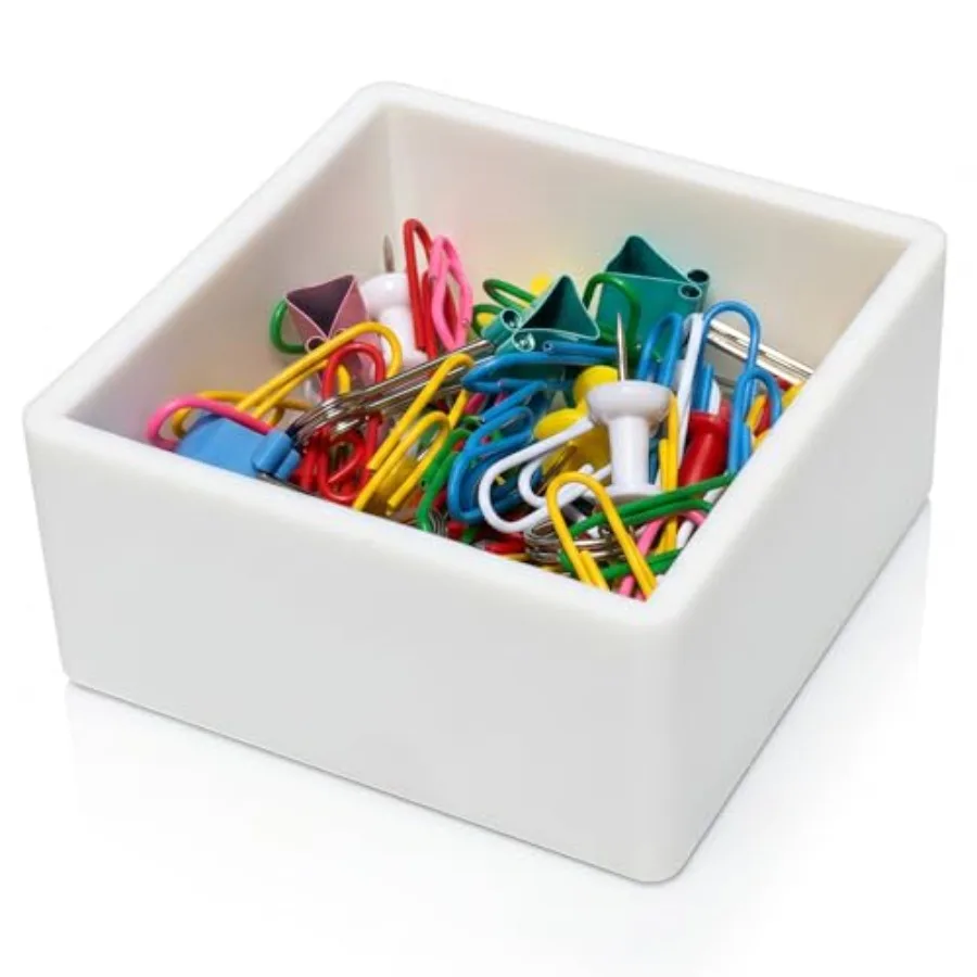 Silicone Paper Clip Holder for Desk - Small Square Office Supplies Desk Organizer and Storage Tray for Paperclips, Binder Clips