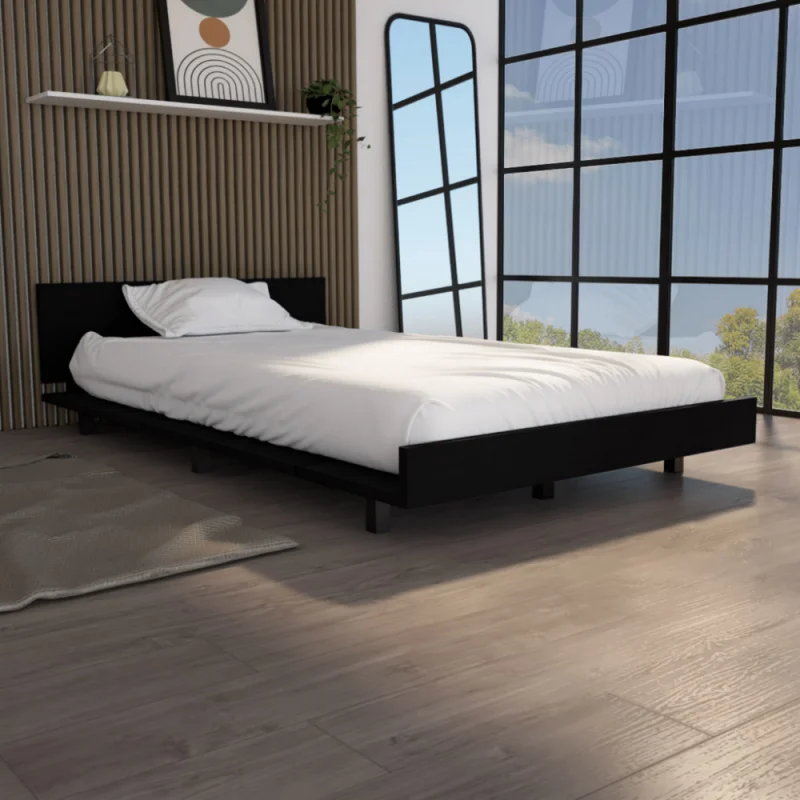 

Kaia Twin Bed Base, Headboard -Black