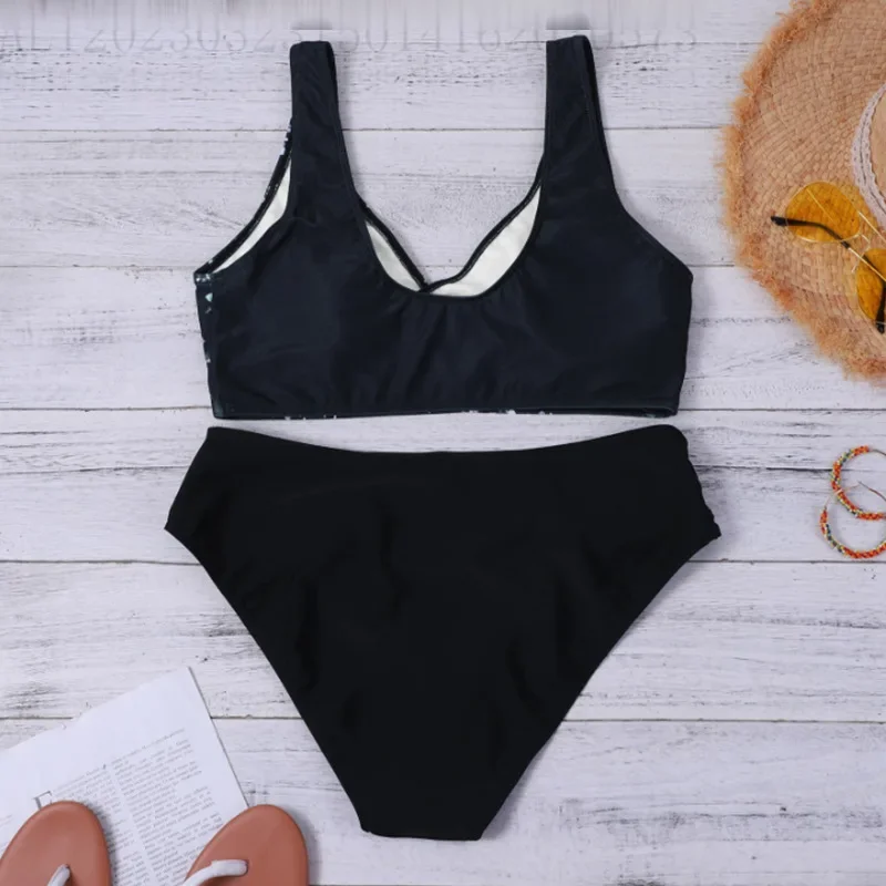 المرأة تألق المطبوعة الترتر مجموعة البكيني مثير قطعتين ملابس السباحة لامع شين عالية الخصر أسفل و رفع أعلى مثير الصيف