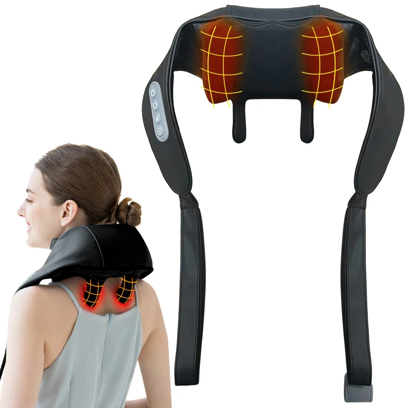 Black Neck And Shoulder Massager Wireless Neck And Back Shiatsu Kneading Massager Neck Cervical Relaxing Massage Shawl