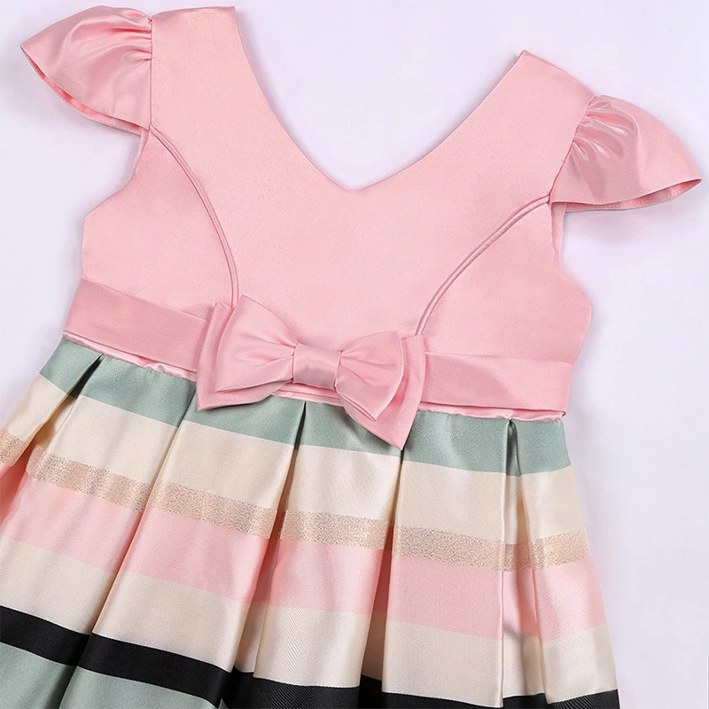 New Stripes Girls Dress Summer Fashion Bow Little Princess Dress Birthday Party Piano Performance 2-10 anni abbigliamento per bambini