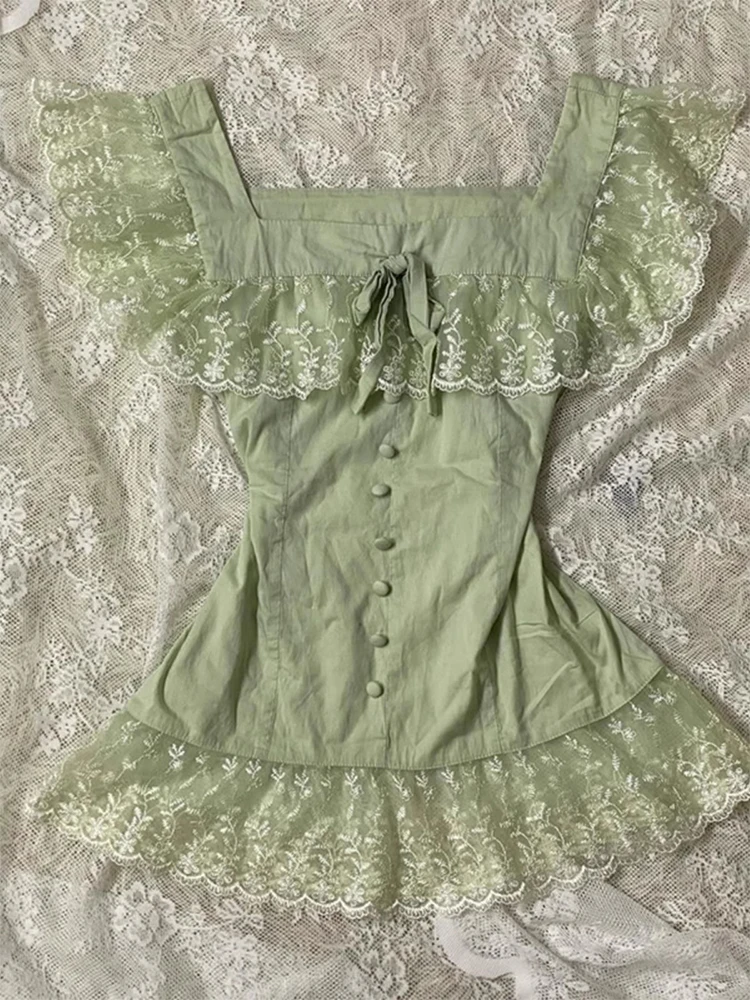 

Лето 2025 een, укороченный топ и юбка с кружевной отделкой на талии, женский комплект из двух предметов с квадратным воротником и цветочным принтом