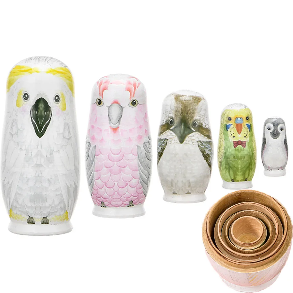 

5pcs Russian Matryoshka Personality Creative Hand-Painted Crafts Wooden Matryoshka Animal Owl Series Dolls Wooden Toy Home Decor