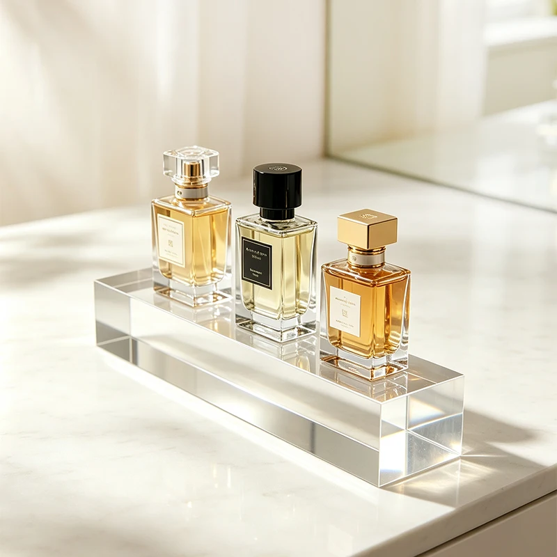Transparent Acrylic Solid Rectangular Display Stand for Perfume, Rings, and Jewelry; Display Stand for Figurines and Samples; Jewelry and Perfume Bottle Riser; Product Photography Props; Rectangular Solid Acrylic Display Stand; High-Transparency Crystal-Like Base; Jewelry and Perfume Sample Display Stand