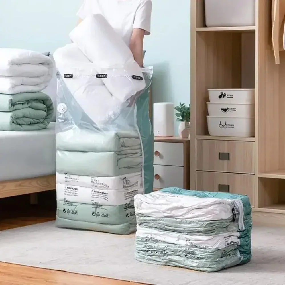 1 Bolsa de Almacenamiento al Vacío Grande de Plástico, Sin Necesidad de Bomba, para Ropa y Mantas, Bolsa de Compresión Reutilizable para Viajes