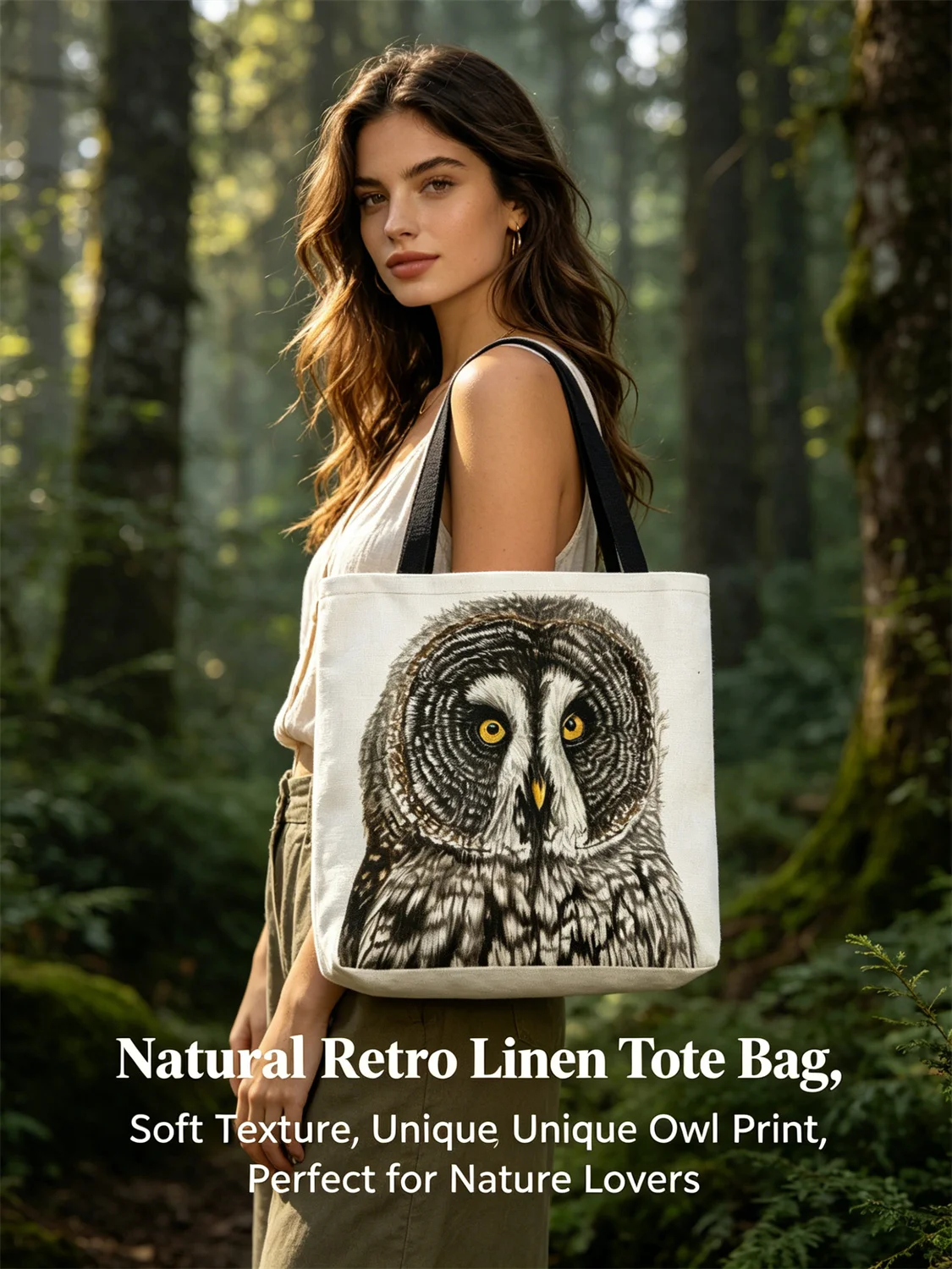 

2026 Women's Shoulder Bag, Realistic Great Grey Owl Portrait Nature Art Print Handbag, Stylish Daily Tote Bag for Wildlife Lover