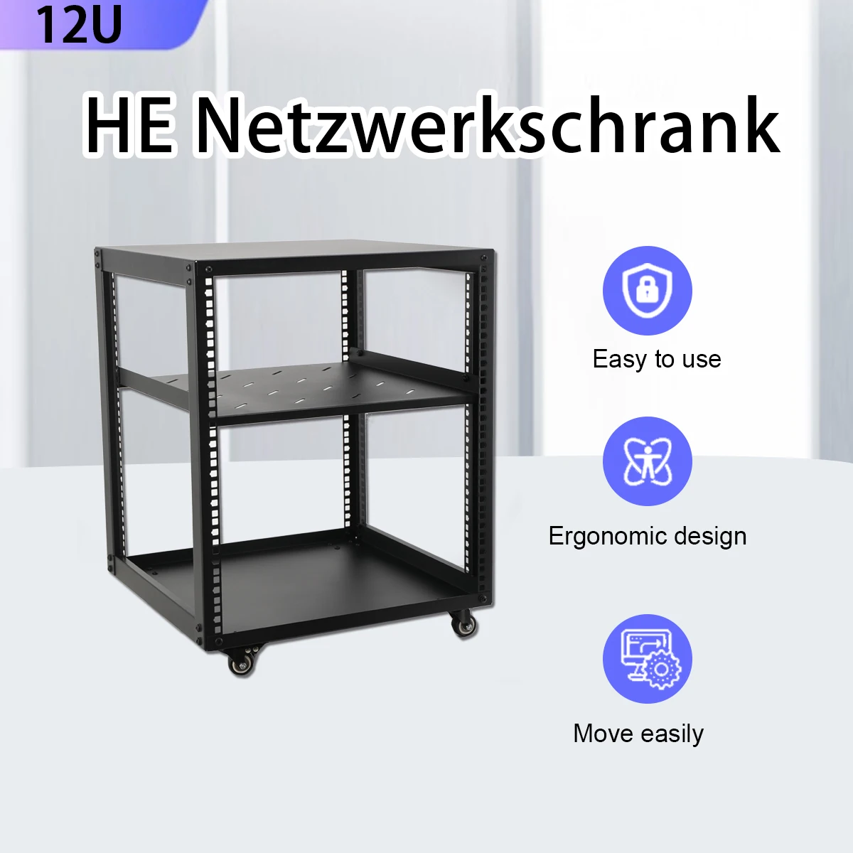 12U/15U/20U Netzwerkschrank, 2 mm verstellbares Regal mit 4 Rädern für Server/geschirmten Schrank, mobiles Audio-Verstärker-Rack-Regal