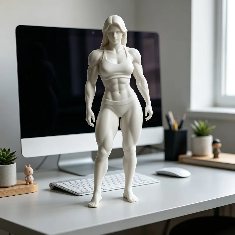 3D-Druck Weibliche Muskel-Fitness-Körperskulptur Weißes 3D-Modell Pure Desire Langhaarige Handgefertigte Dekoration
