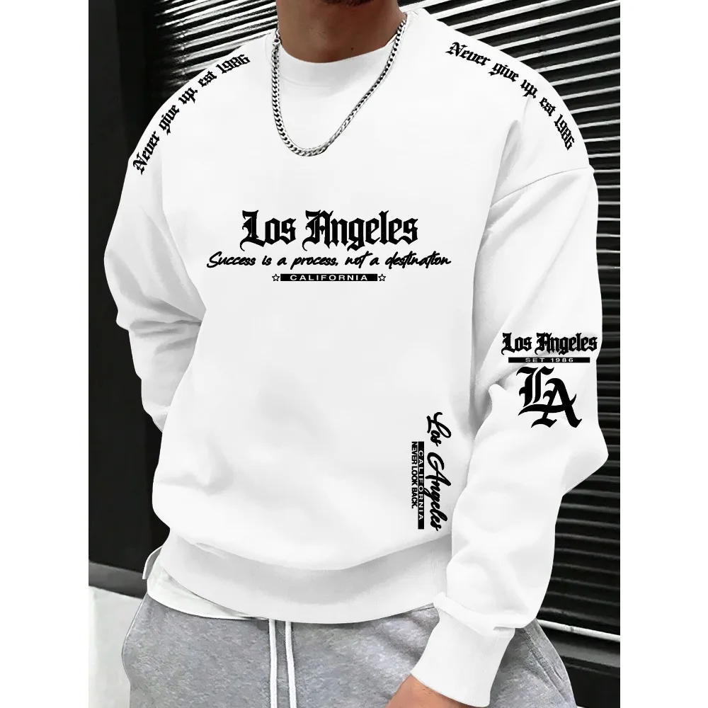 Herren Casual Rundhals-Langarmshirt, Los Angeles Gothic-Schriftzug-Slogan-Grafikdruck-Sweatshirt, S-XXL – Detail 2