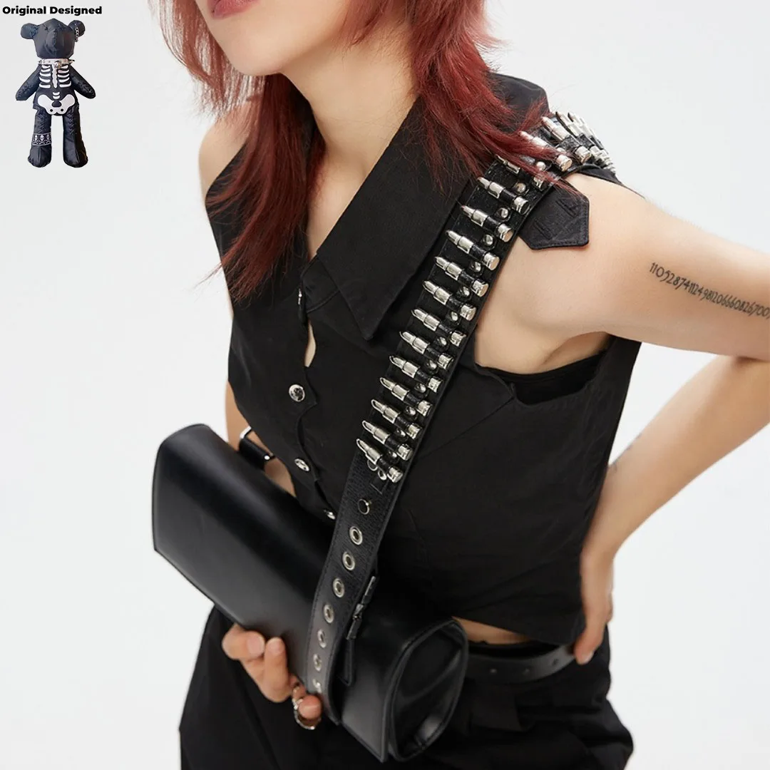 Y2K Spicy Girls Harajuku Punk Bullet Chain One Shoulder Bags Casual Black Chains Handbag Pu Leather Ladies Bags