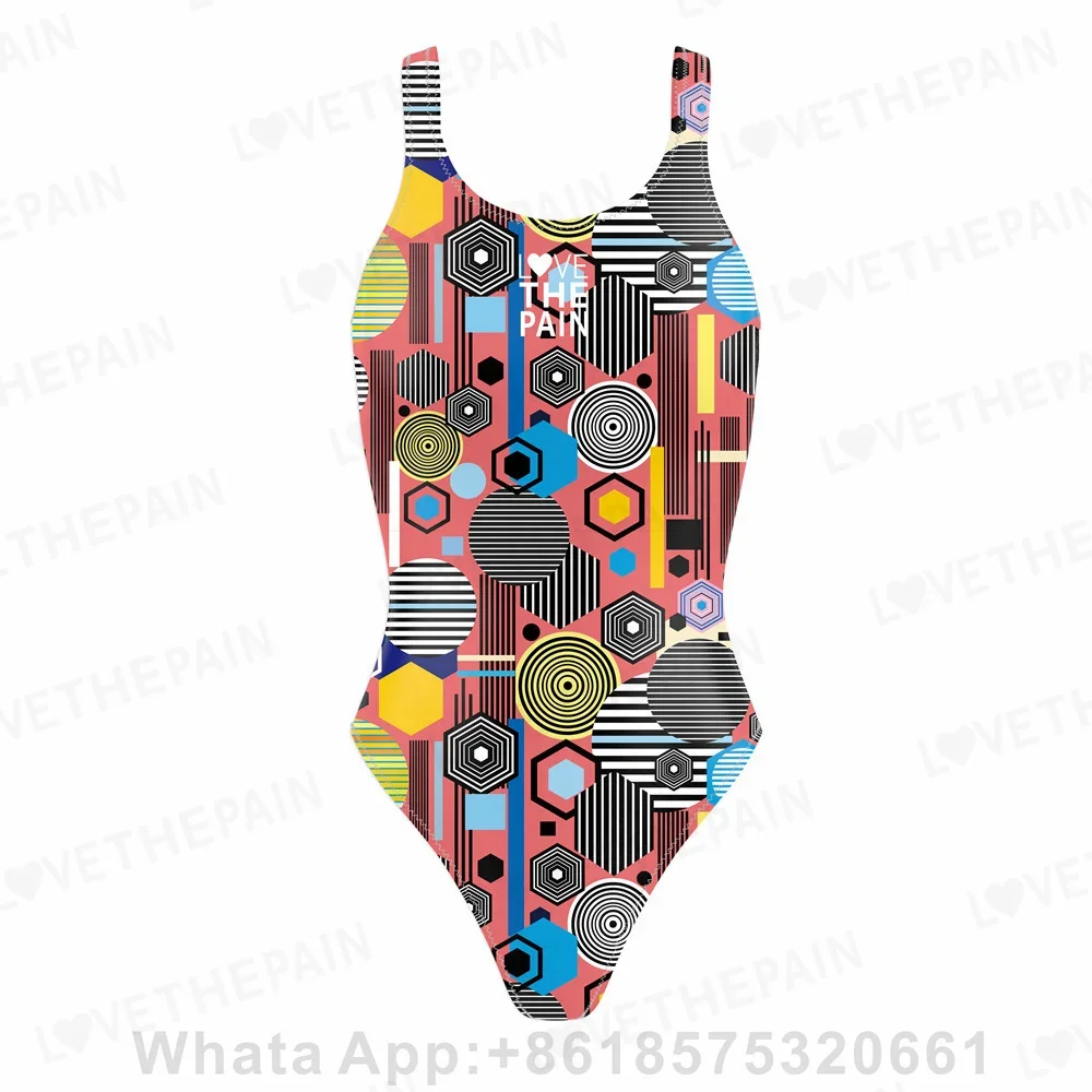

Love The Pain Professional Women One-piece Sports Swimsuit Competition Type Female Triangle Swimwear Digital Printing Fashion