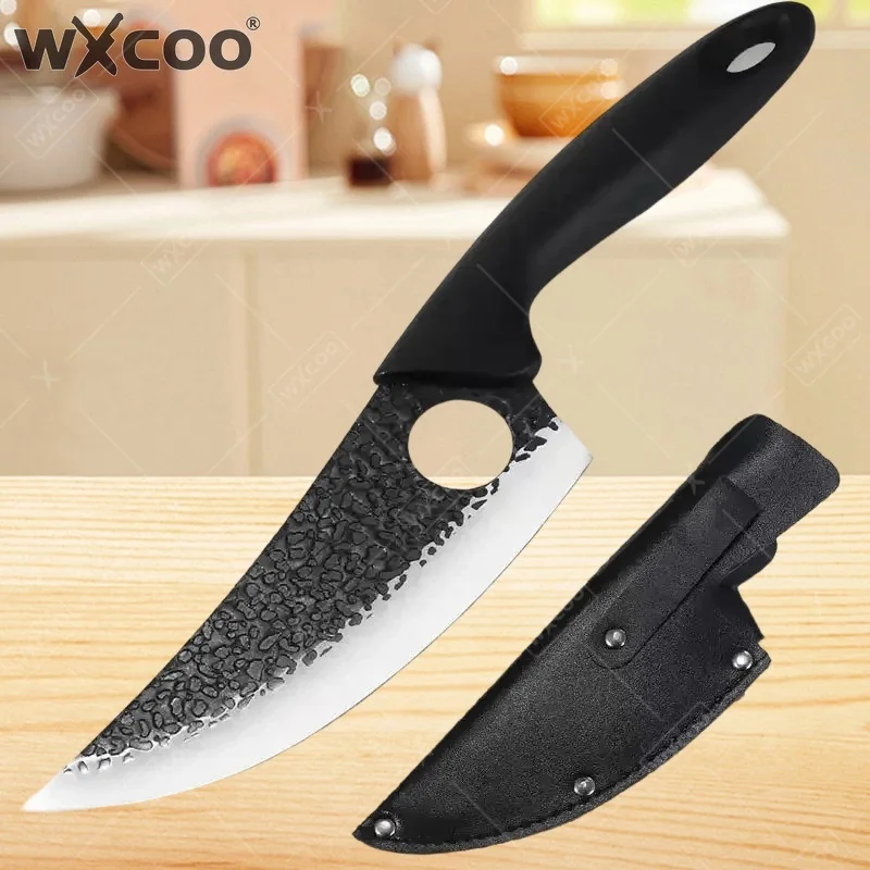 

WXCOO Kitchen Boning Knife Meat Cleaver Stainless Steel Slaughter Fruit Peeler Chef's Knives Hammered Plastic Handle