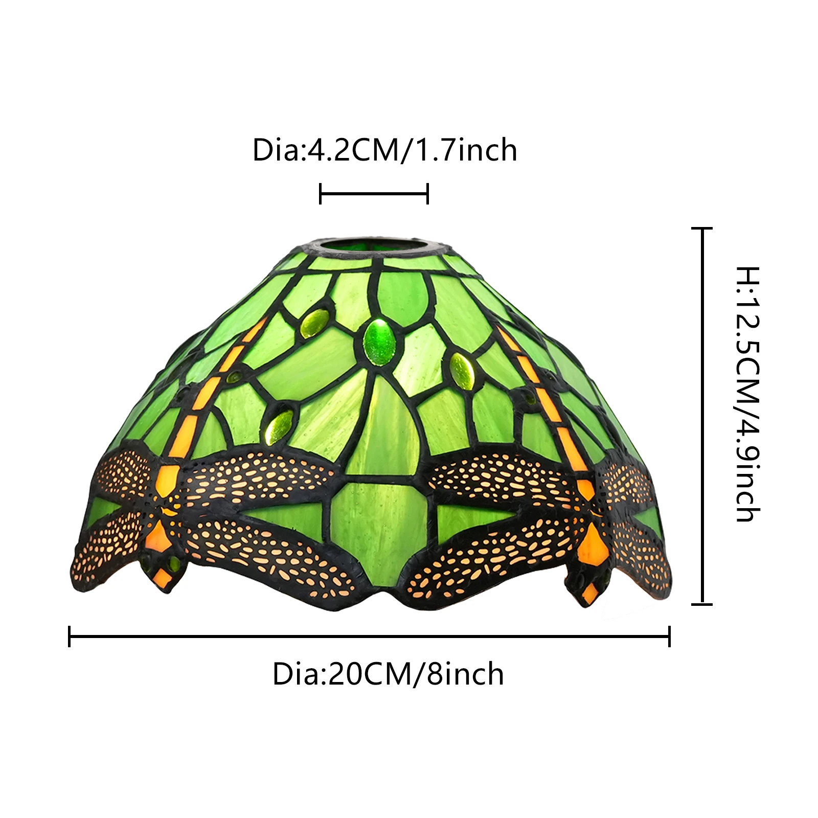 Stained Glass Lampshade, 8\' Green Dragonfly Handmade Lampshade, Suitable for Chandelier Wall Lamp Replaceable Pendant Lamp Shade