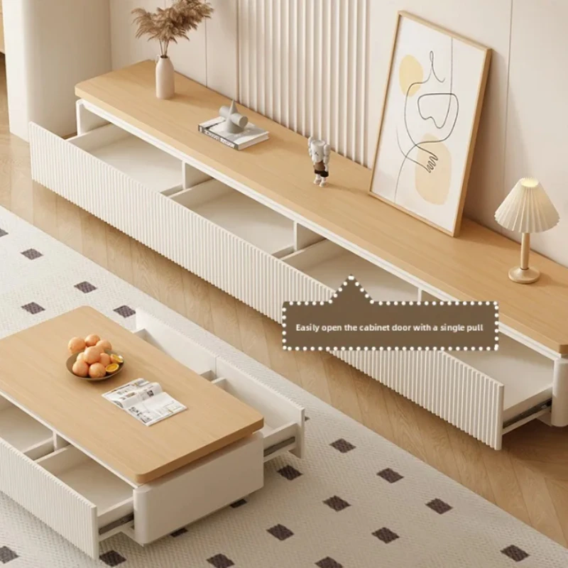 

log cream wind Premium TV cabinet French living room floor-to-ceiling household tv stand apartment modern meuble télé Furniture