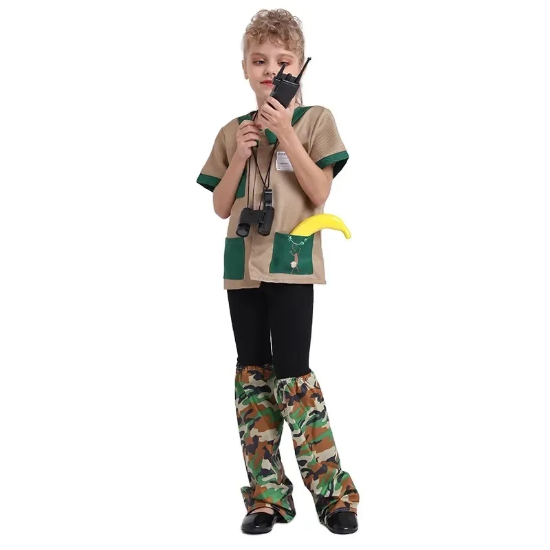 Boys Girls professional Zookeeper Cosplay Work Uniform Costume Halloween Kid with Accessories Zookeeper