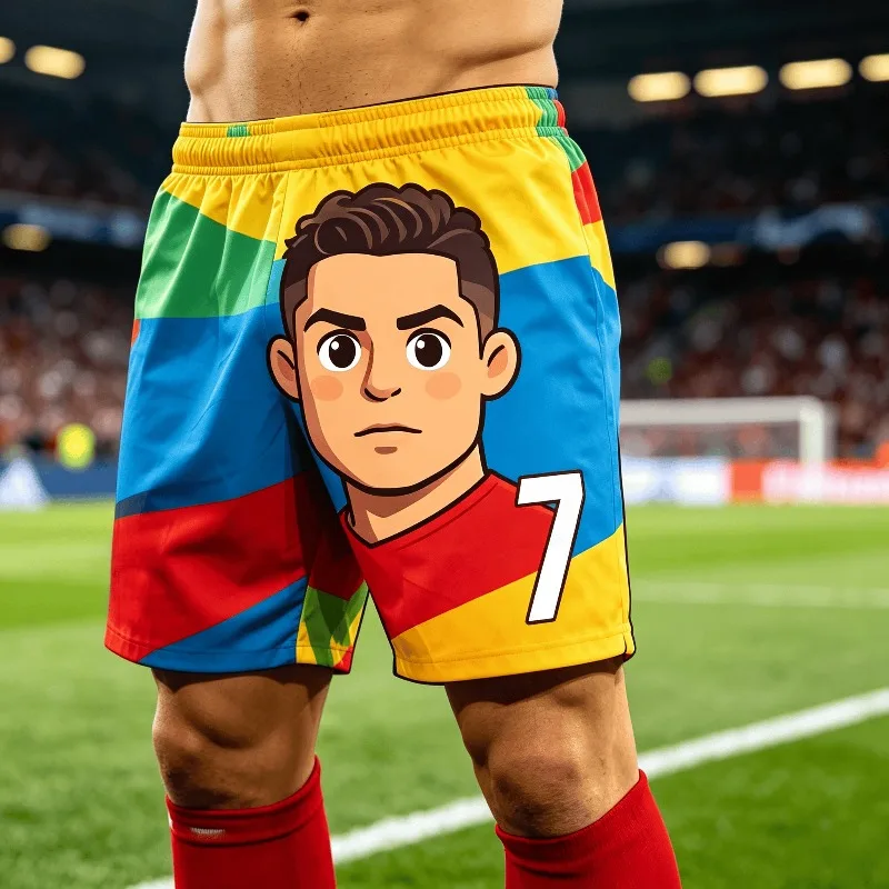 Summer Is Super Cute # 7 Ronaldo Q Edition Image Football Shorts for Adults and Children Leisure Sports Daily Exercise  Shorts