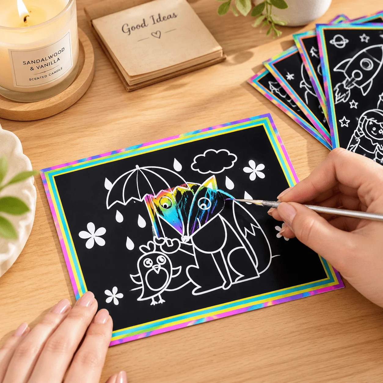 10/15/20pcs DIY Rainbow Scratch Art Paper with Stylus Small Black Scratchboard Craft Sheets Set Party Favors Goodie Bag TMZ