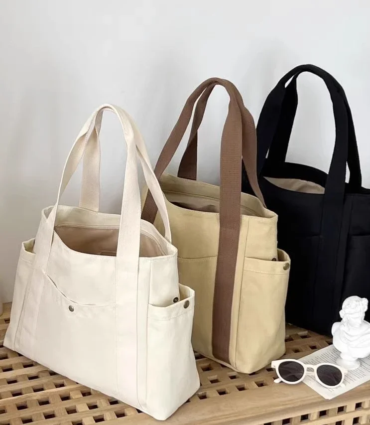 Große Canvas-Tragetasche, Schultertasche für den Arbeitsweg, Handtasche für Studenten, Büchertasche für den täglichen Gebrauch im Freien – Detail 2