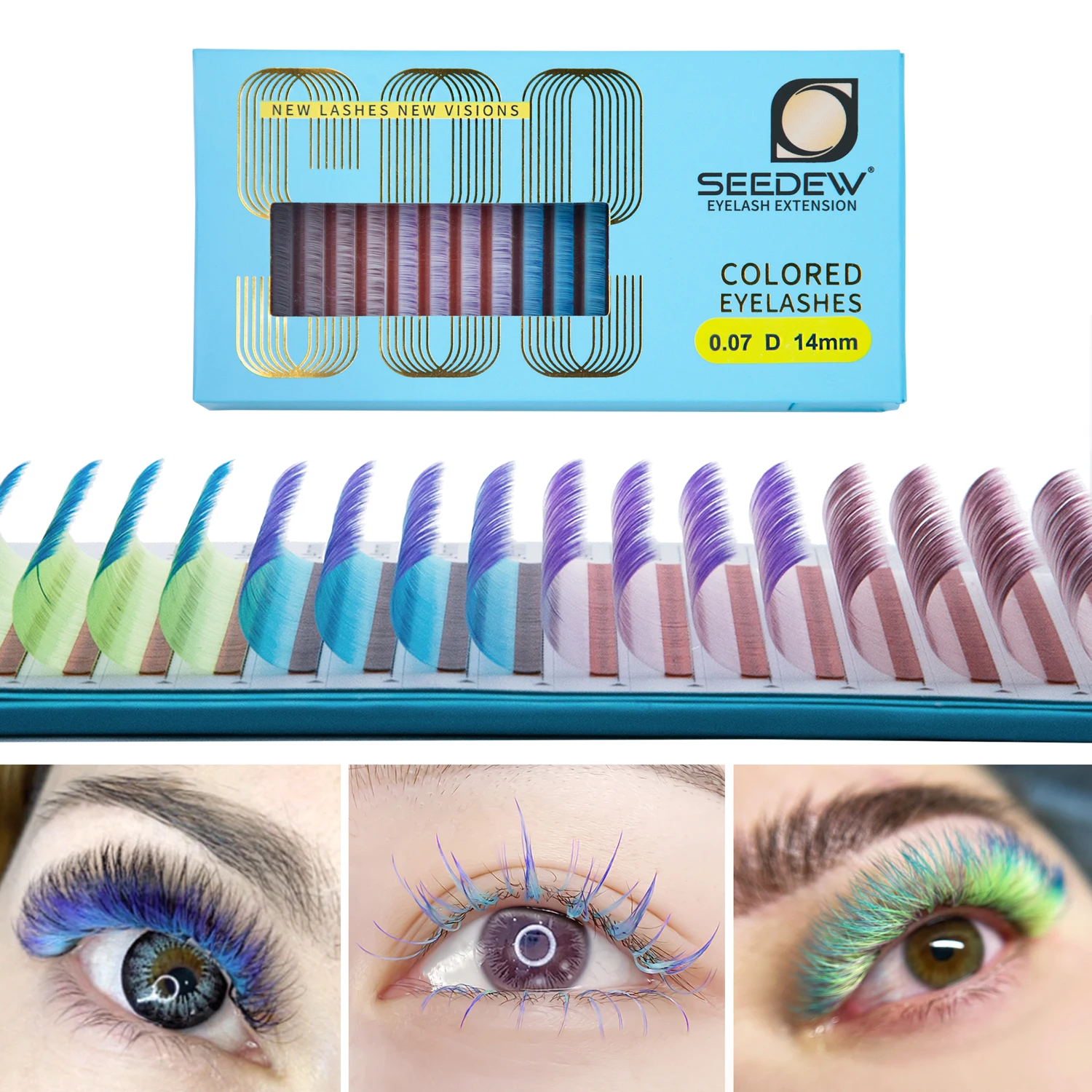 SEEDEW Gradient Mix Colors Eyelash Extensions 4 Colors DIY Lashes Makeup High Quality Synthetic Hair Super Soft