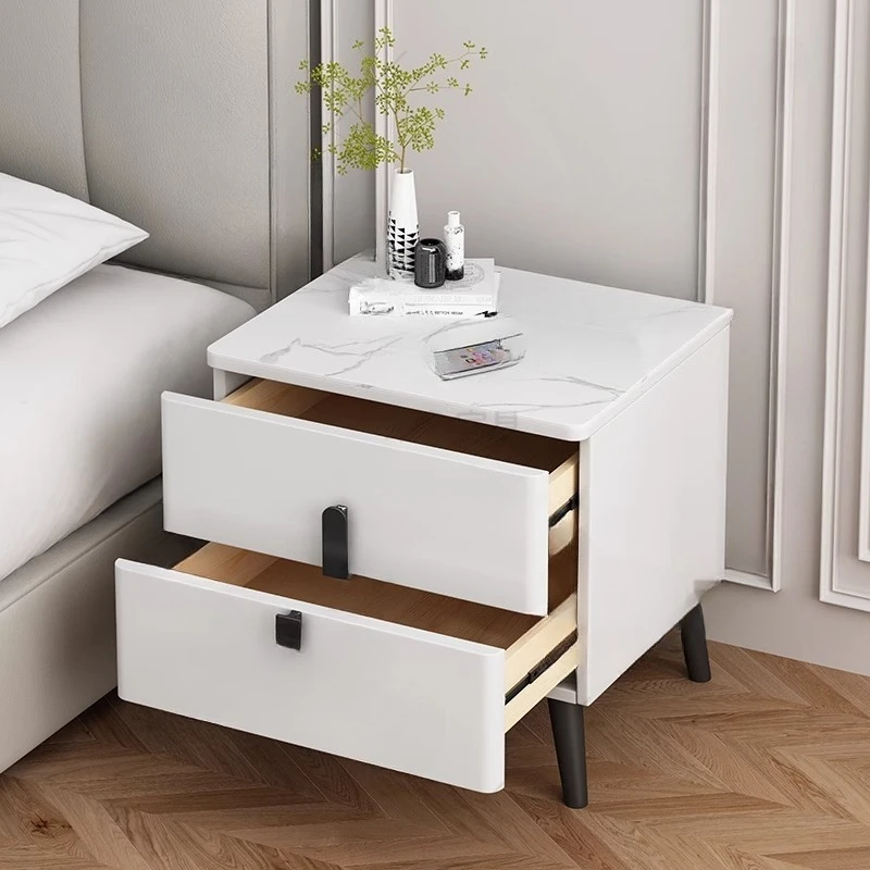 All solid wood light luxury rock slab bedside table master bedroom locker storage cabinet paint cabinet simple modern