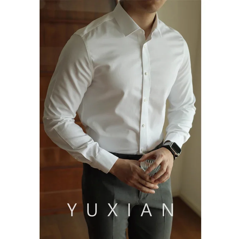 Men's long sleeved shirt casual, simple, high-quality, wrinkle free, slim fit, business formal, all season collection