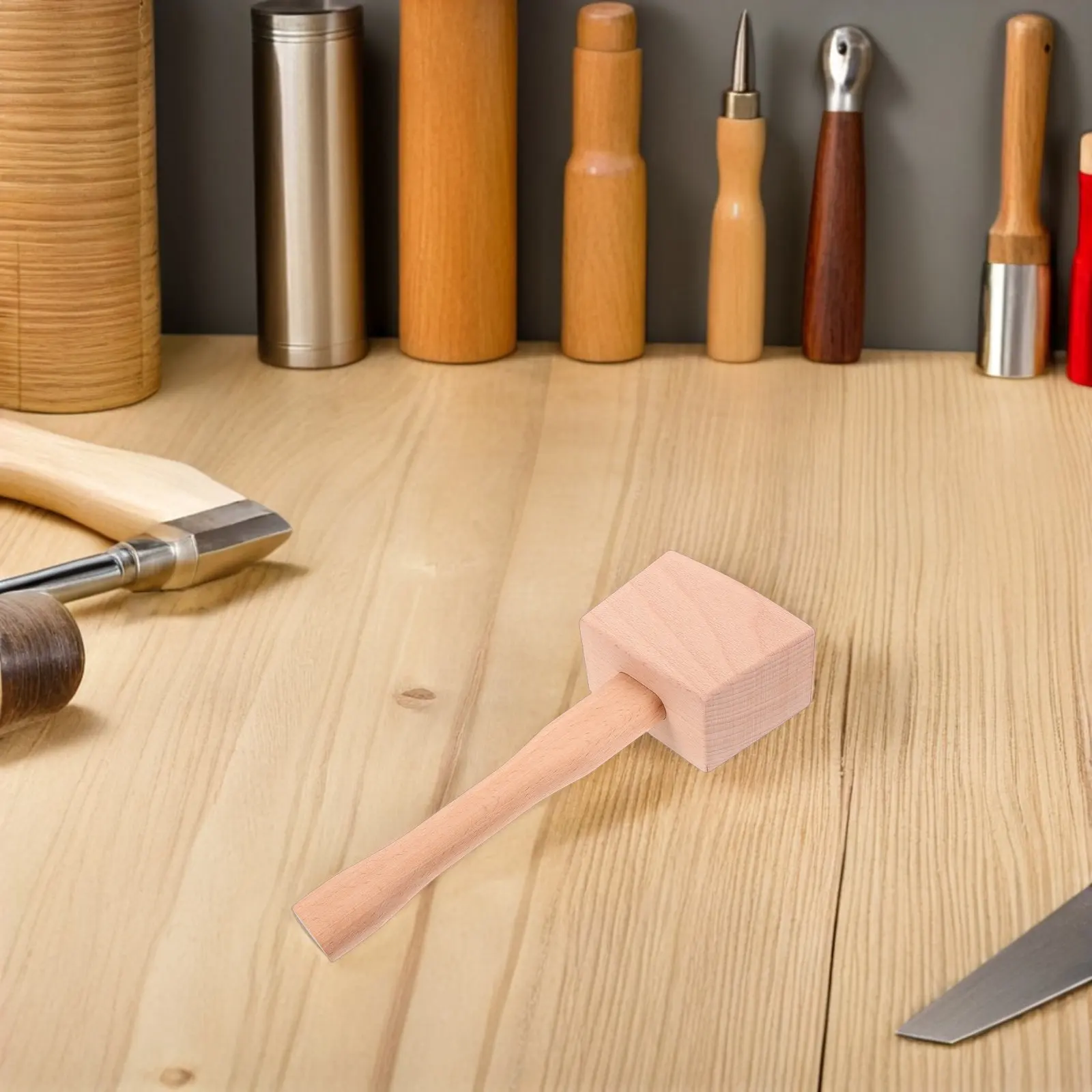 2Pcs Wooden Mallet Hand Tool Solid Beech Wood Smooth Polished Surface for Woodworking Carpentry Ice Crushing Cocktails