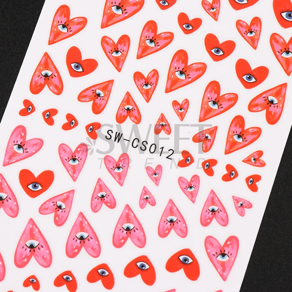 3pcs/set 3D Heart Nail Design Blue Red Evil Eye Nail Art Decoration Sticker Press on Nails Valentine Decals Manicure Accessories