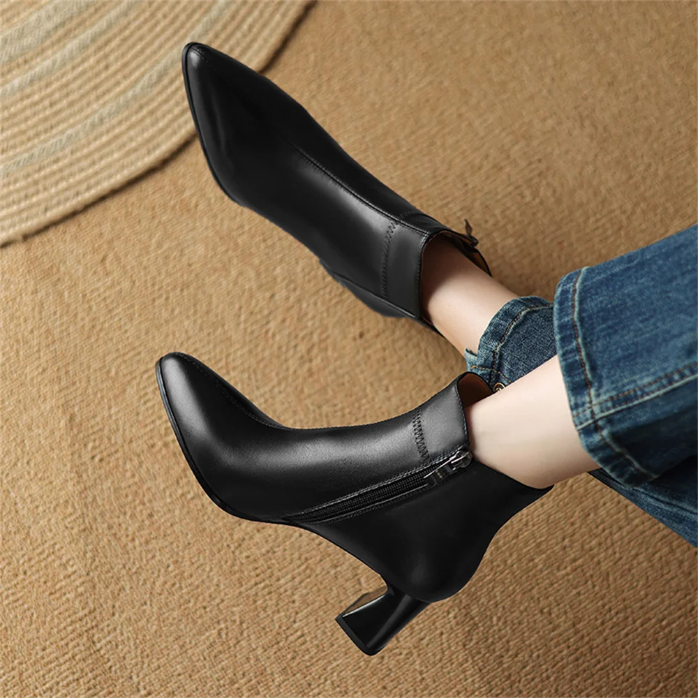 FEDONAS Genuine Leather High Heels for Autumn and Winter Women\'s Ankle Boots Pointed Toe High Heel Zipper Dresses Office Boots