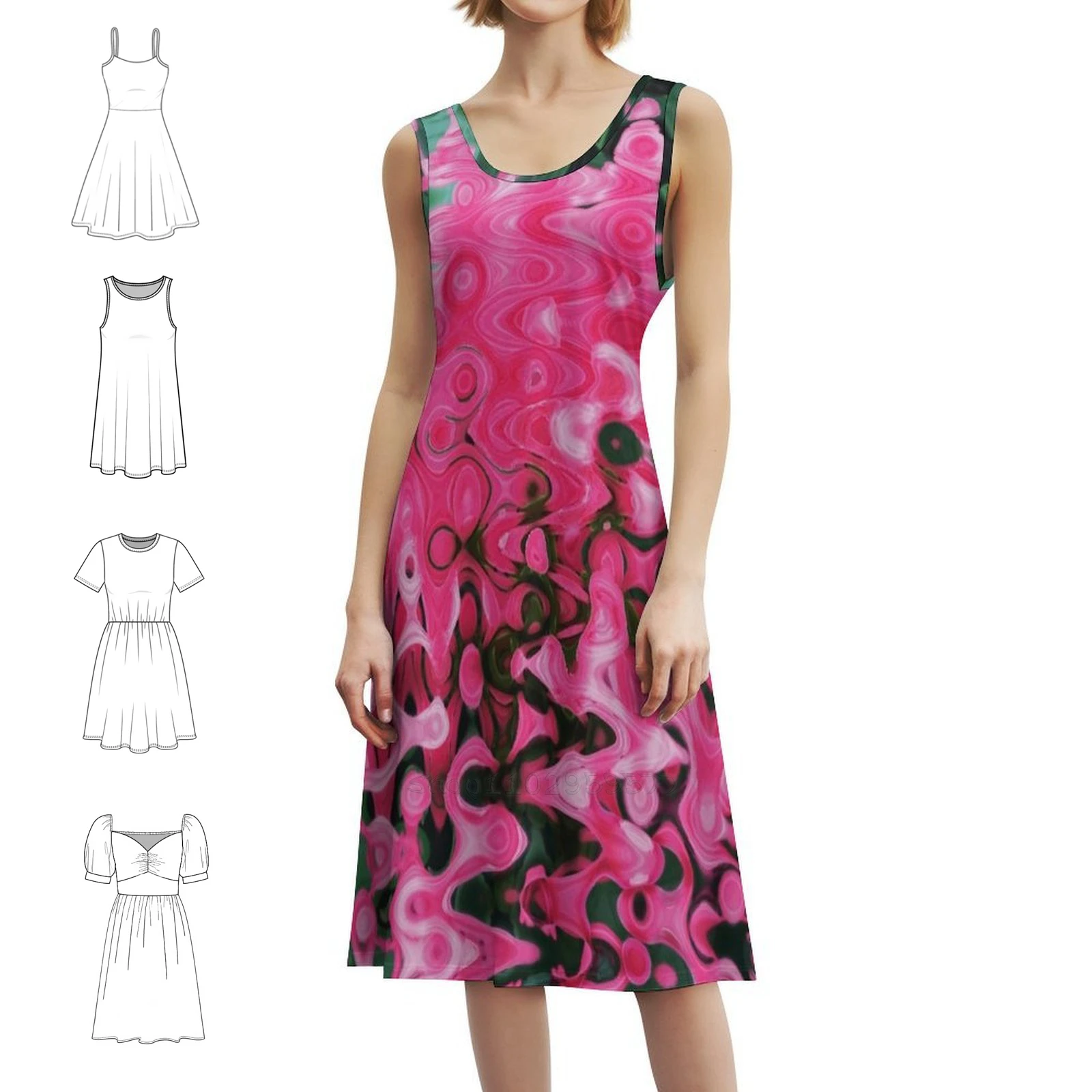 الوردي تموجات بوهو شيك فستان أنيق موضة شاطئ حفل زفاف ثوب مجردة الوردي الأخضر زهرة تموجات الملابس النسائية #1