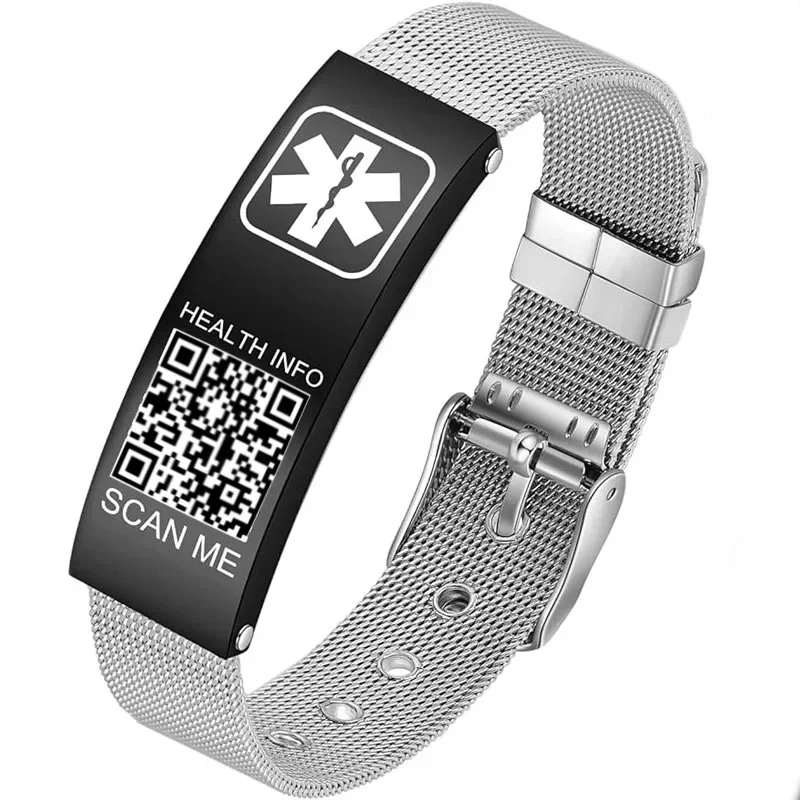 

QR Code Medical Bracelet Alarm ID Adjustable Emergency Information Storage Nursing Sports Rehabilitation Stainless Steel Jewelry