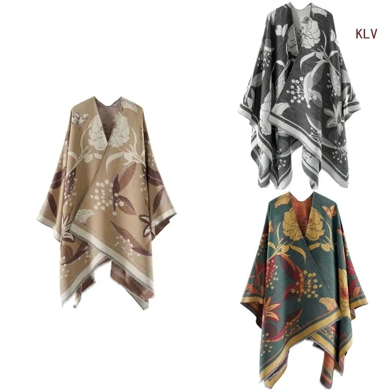 

Large Warm Shawl Wrap Open Front Floral Pattern Winter Accessory Casual Crop Floral Pattern Thick Oversized Shawl