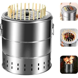 Portable Smoke-free Grill Hanging Grill Charcoal Bucket Grill Stainless Steel Surround Grill Home Cooking and Outdoor Camping