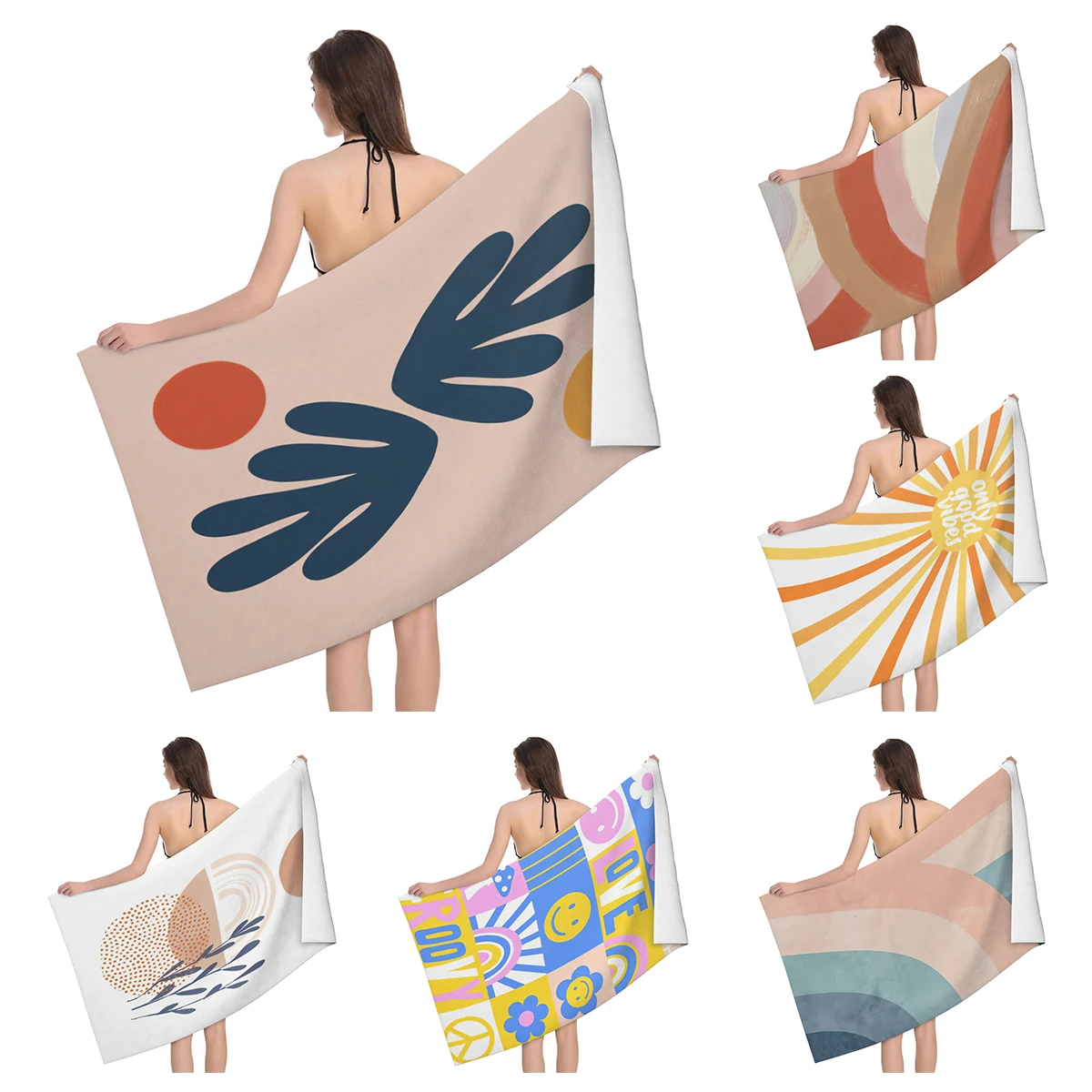 Home bath towels body towels bathroom quick drying microfiber beach Oil painting style man large sports towel  landscape plant