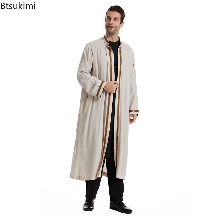 2025 muslimische Mode Herrenkleidung offene Abayas arabische islamische Kleidung Ramadan Kimono Langarm Robe Kaftan Männer Jubba Thobe Kleid