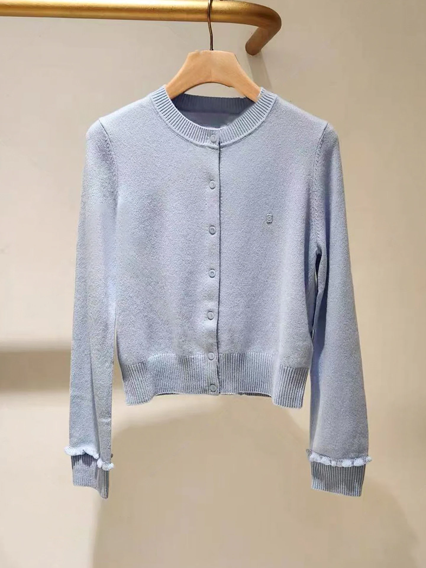 

Sweet Soft Sle Knitted Open Cardigan Top with Lace Hemline for Women High End Autumn Faion by S Home South Oil