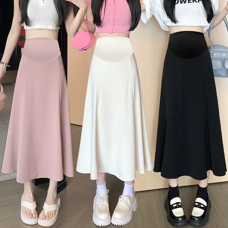 2280# Summer Chiffon Maternity Skirts Adjustable High Waist Belly A Line Pencil Bottoms Clothes for Pregnant Women Pregnancy