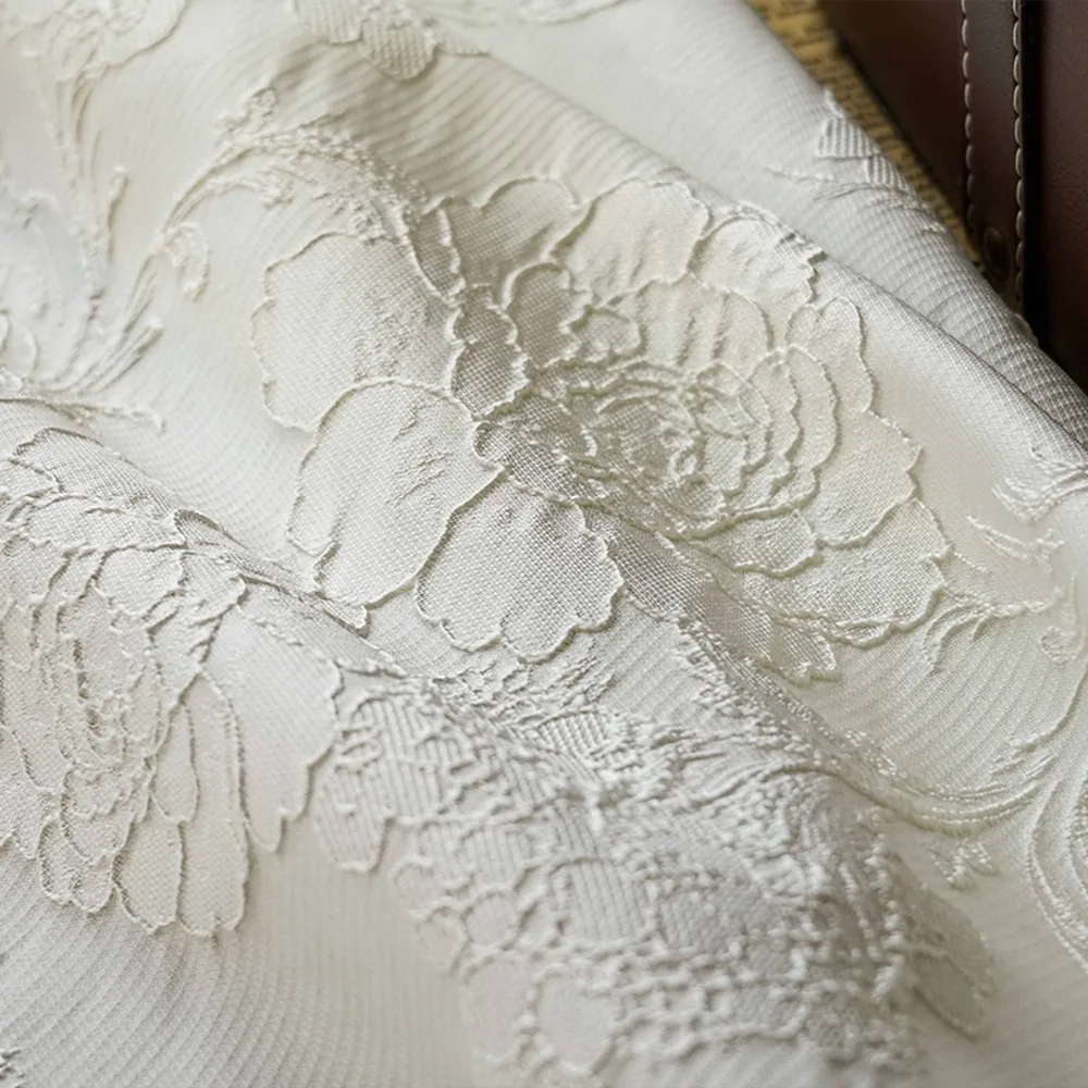 Elegant Solid Color Embroidered Floral Jacquard Fabric for Dresses Women Clothing Accessories Designer Fabric By The Meter