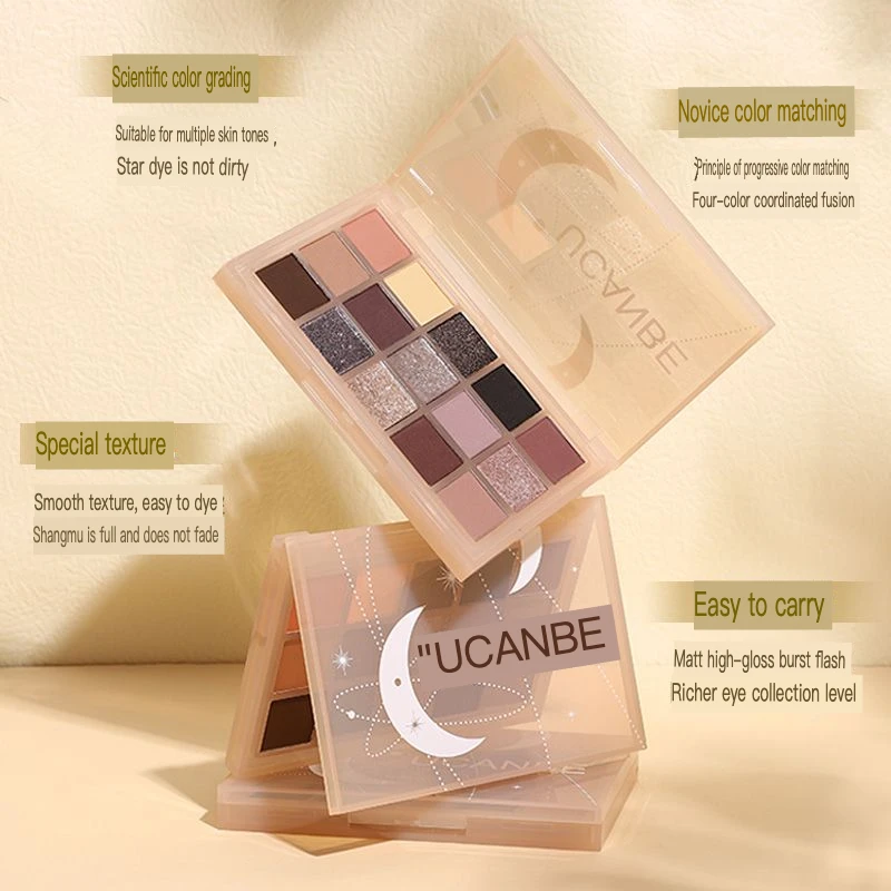 Ucanbe 15-color Eyeshadow Palette Is A Best-selling Color-enhancing Makeup Product With A Metallic Feel And Portable Rock Style