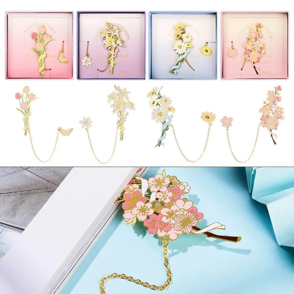 1PC Delicate Metal Bookmark Flower Brass Hollow Space Bookmarks For Teacher's Day Gift Student Reading Pendant Bookmark