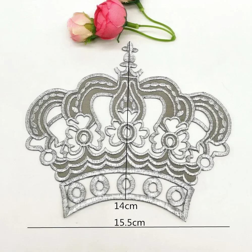 Iron On Patches Gold Royal Crown Budges Flower Embroidered Patches Diy Garment Appliques Costume Cosplay