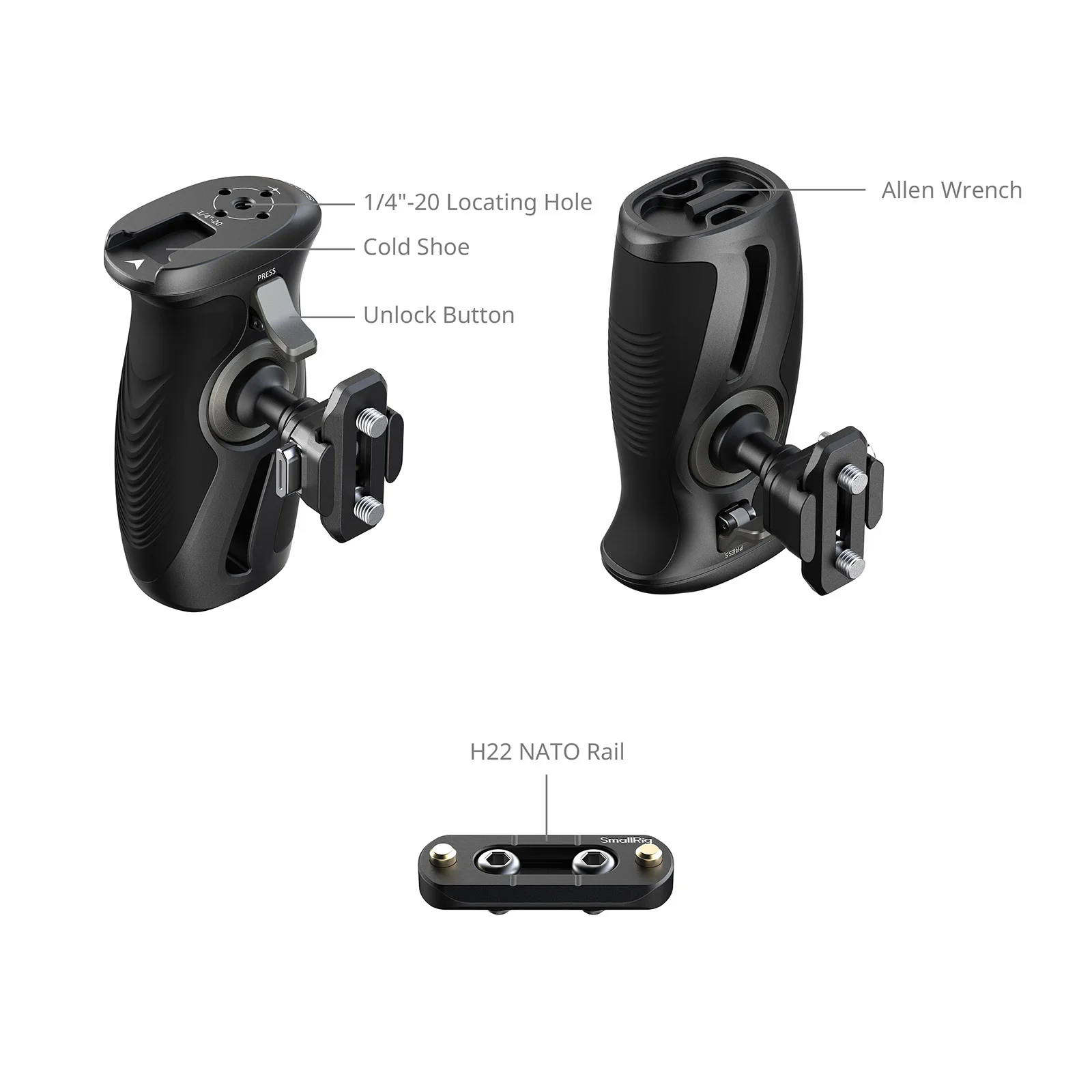SmallRig Drehbarer Seitengriff mit "HawkLock" H21 Schnellverschluss-NATO-Klemme für DSLR-Kamera/Monitor-Käfig-Montageplatten -6405 – Detail 4