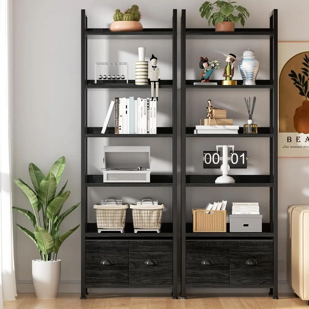 6-Tier Tall Bookcase with 2 Dr - Home Office Industrial Style recension och pris