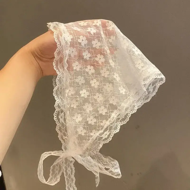 وشاح مثلث من الدانتيل الشبكي على الطراز الريفي الفرنسي للنساء، وشاح شعر مزين بالزهور لربيع وصيف، عصابة رأس أنيقة، إكسسوارات شعر بوهيمية - 3