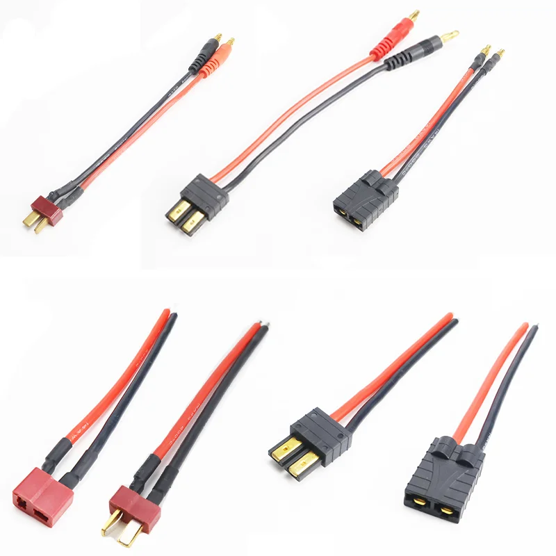 4Pcs TRX To 4.0mm Plugs T Plug To 4.0mm Banana Charge Extend Cable Male Female Conversion Soft Silicone Wire for RC Lipo Battery