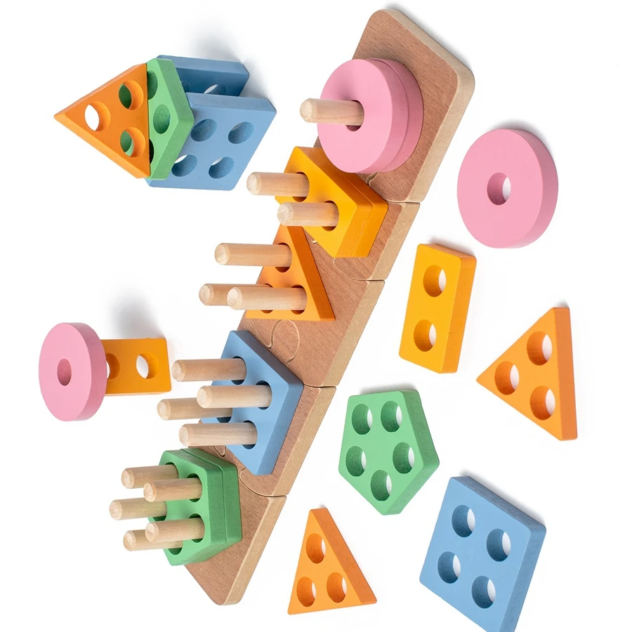 Jouet de tri de documents en bois multifonctionnel Montessori, jouets empilables, puzzle Makron pour les tout-petits et les enfants d'âge alth, jouet de motricité fine