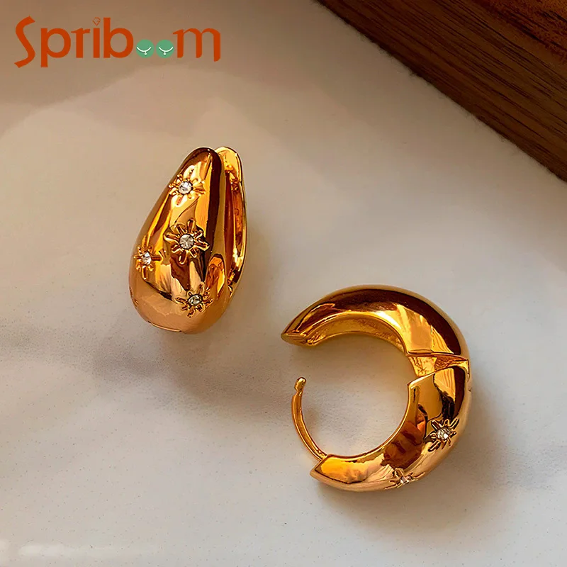 

Zircon Star Hoop Earrings for Women Gold Color Water Drop Earring 18K Gold Plated Light Luxury Jewelry Female Accessories Gifts