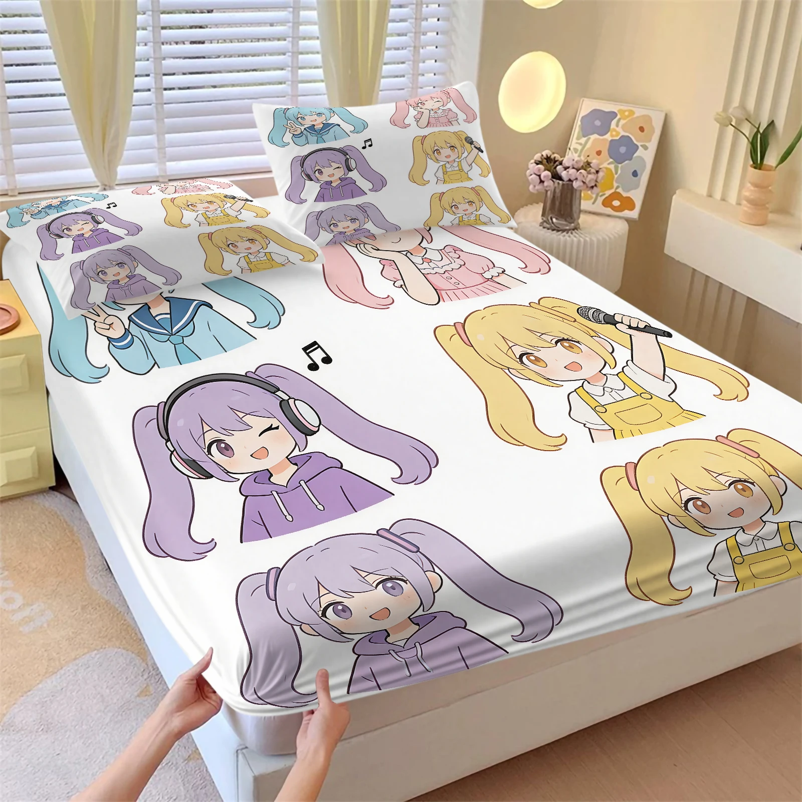 Hatsune Miku Futuristischer Tech-Anzug Spannbettlaken-Set Anime Sci-Fi Bettbezug mit Kissenbezügen Tiefe Taschen Fan-Zimmer-Deko Geschenk – Detail 10