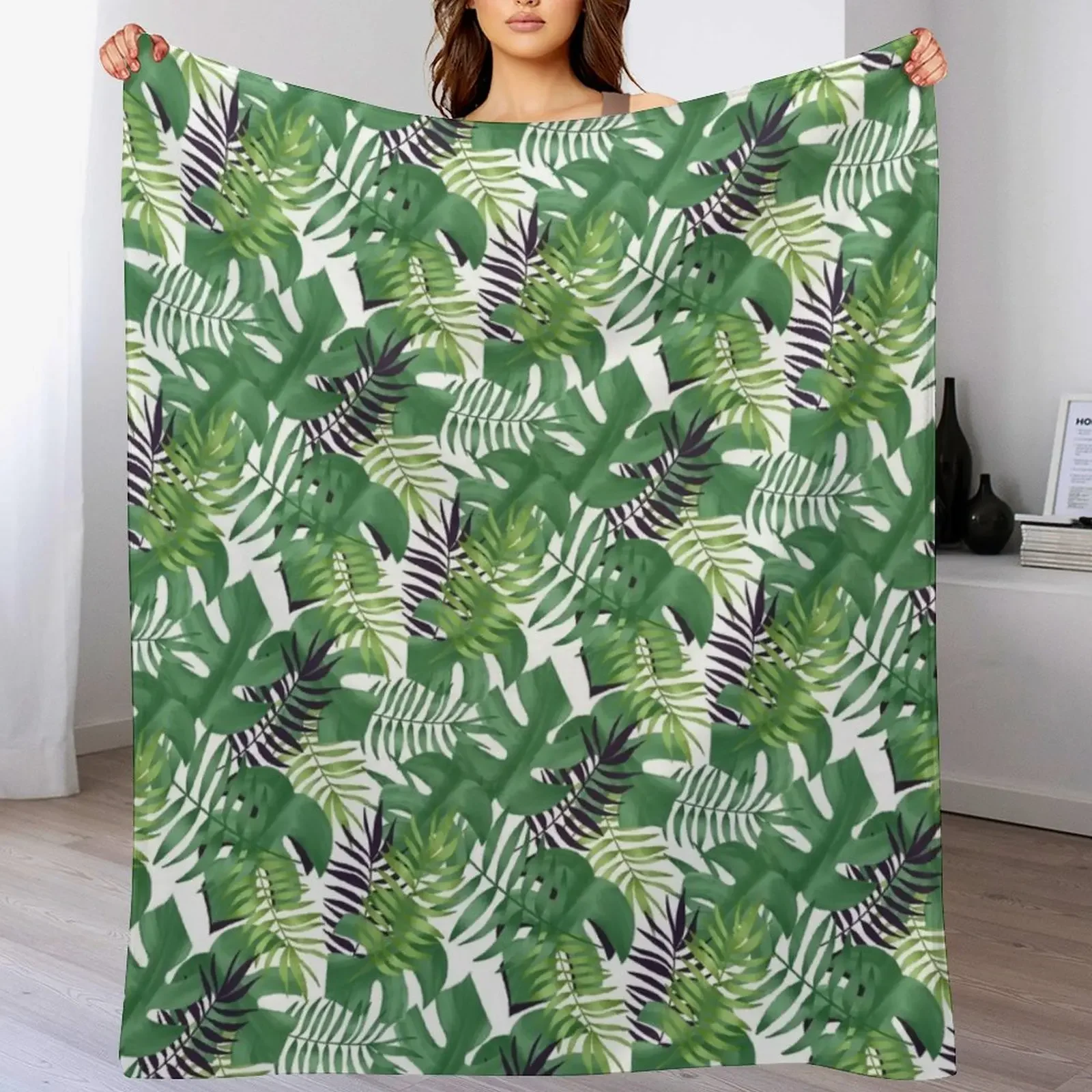 

Green Jungle Leaves Tropical Nature Stylish Pattern Throw Blanket Cozy Warm Blanket for Bed Room Decor