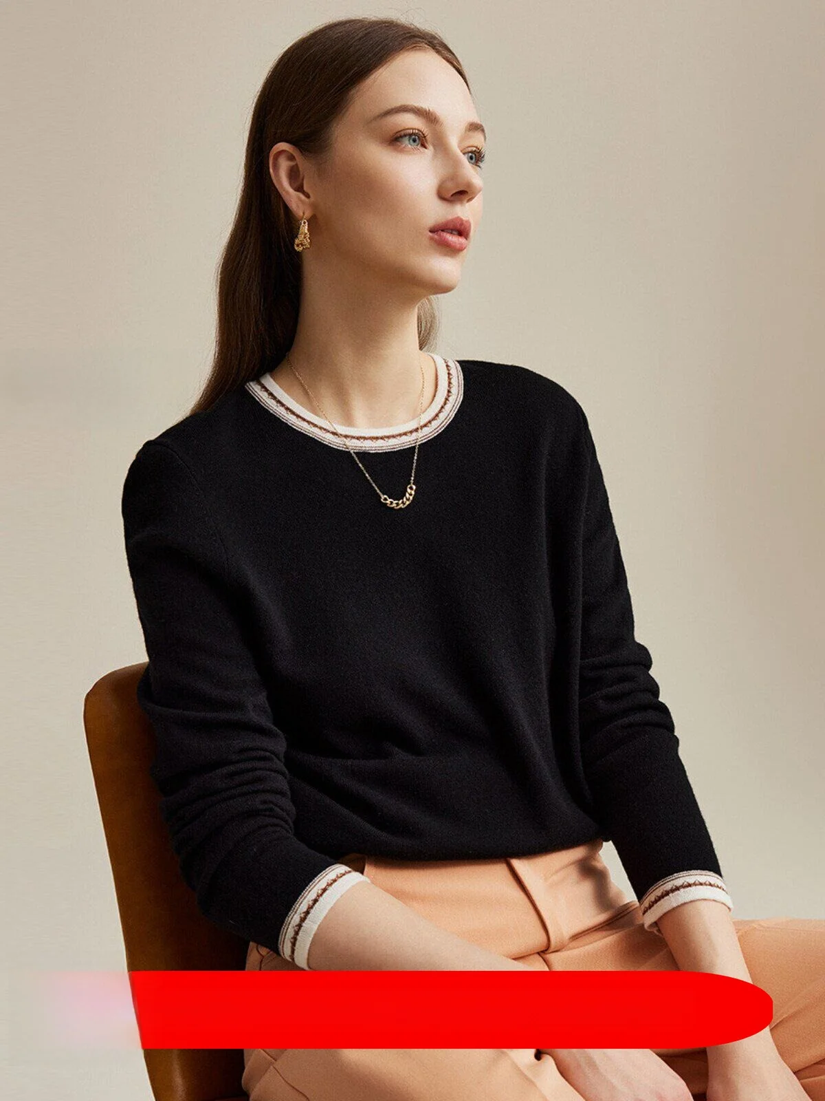 

Zhaojun 00% Pure Wool Knitted Long Sve round Ne Casual Sweater Autumn Winter Faion Color Blo Women's Knitwear